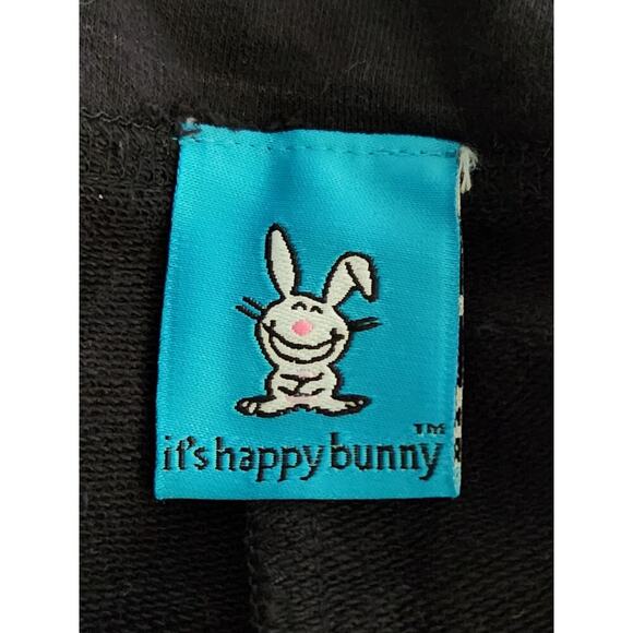 Its Happy Bunny Shorts Juniors Sz L Black Bunny Design Y2K VTG Frayed Drawstring - Picture 5 of 6